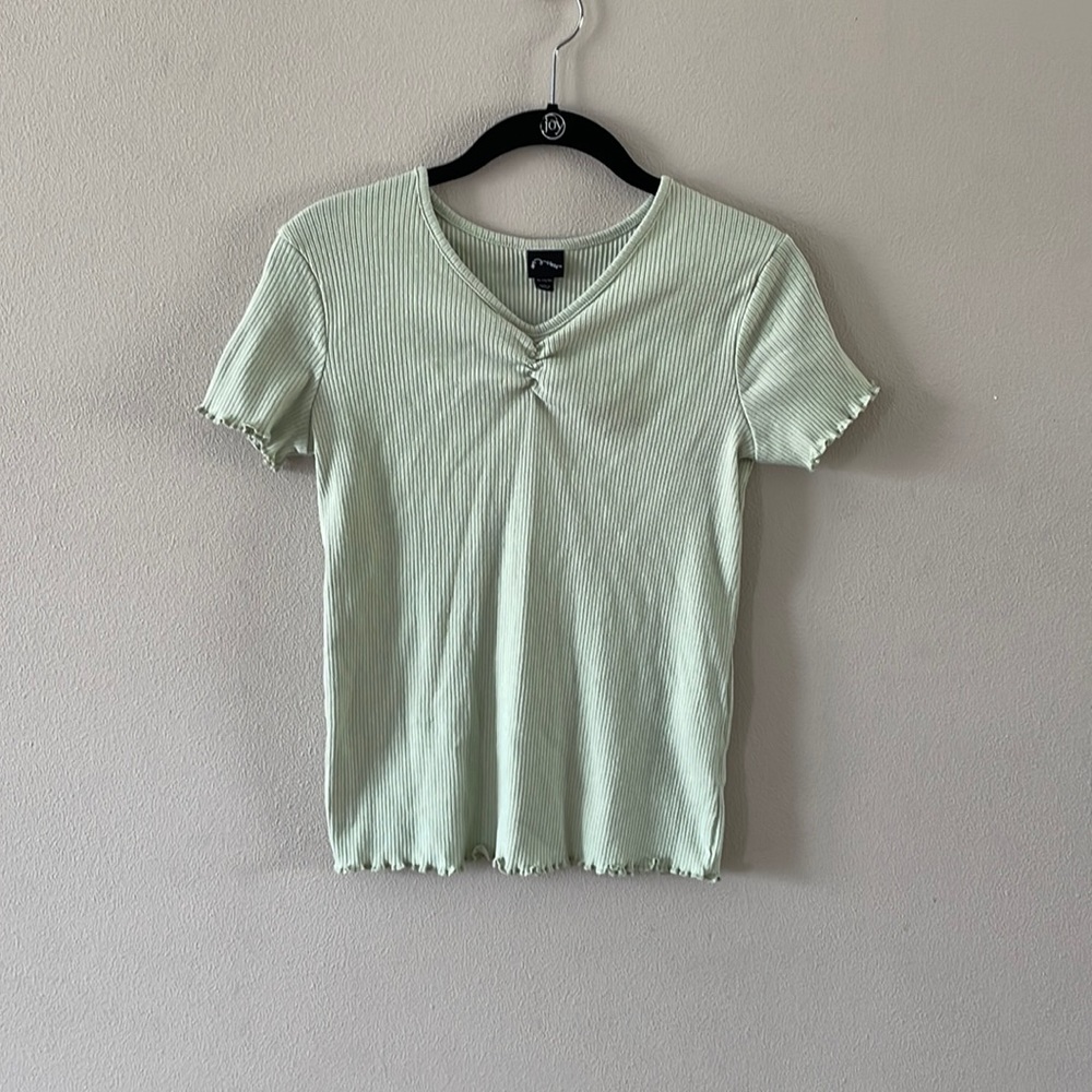 Green Ribbed V-neck T-shirt
